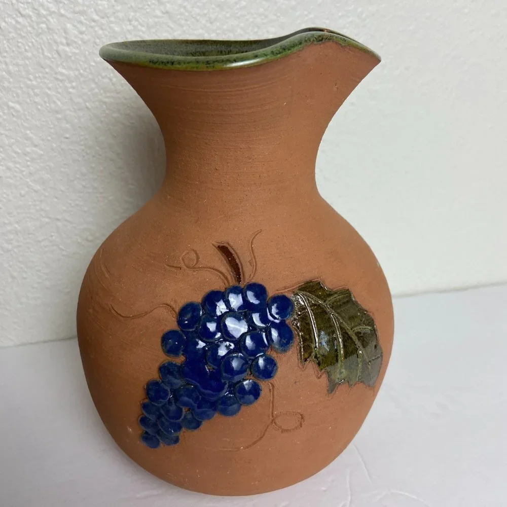 Studio Art Wine Glass Goblet Pitcher Artisan Pottery SET of 5